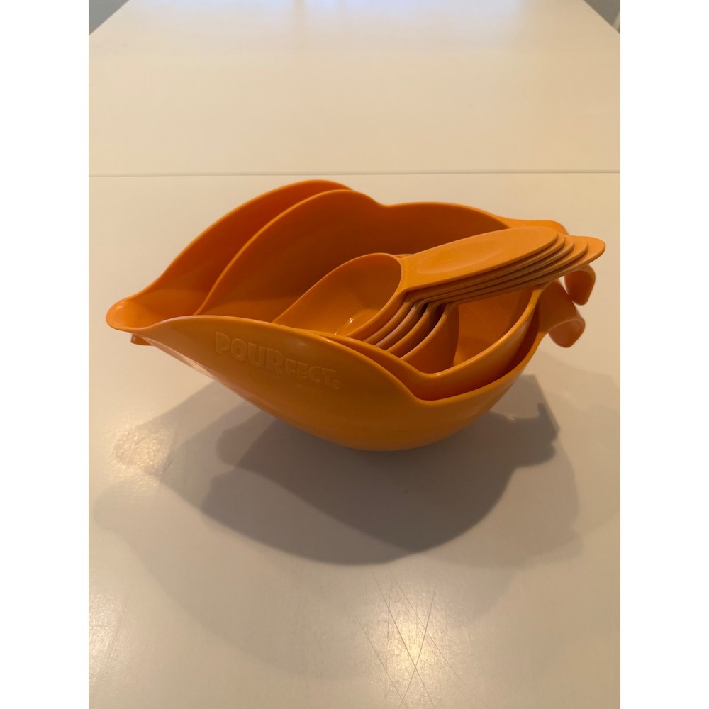 Pourfect 7 Piece Mixing Bowl and Measuring Cup Set Orange Spout Nesting Kitchen